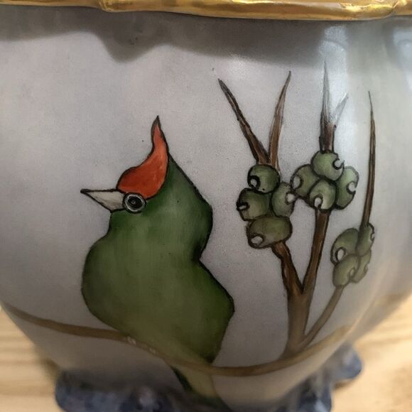 Vintage M.Z. Austria Hand Painted Bird Scene Covered Jar - Picture 3 of 17